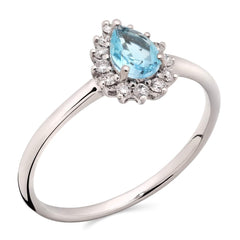 Anel em Ouro Branco 18k com Topazios Azuis e Diamantes