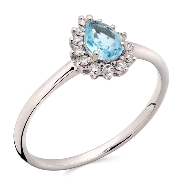 Anel em Ouro Branco 18k com Topazios Azuis e Diamantes