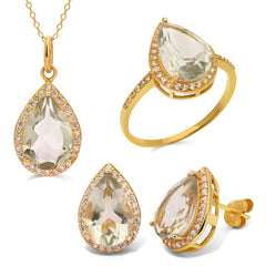 Conjunto em Prata 925 Gota com Ametista verde