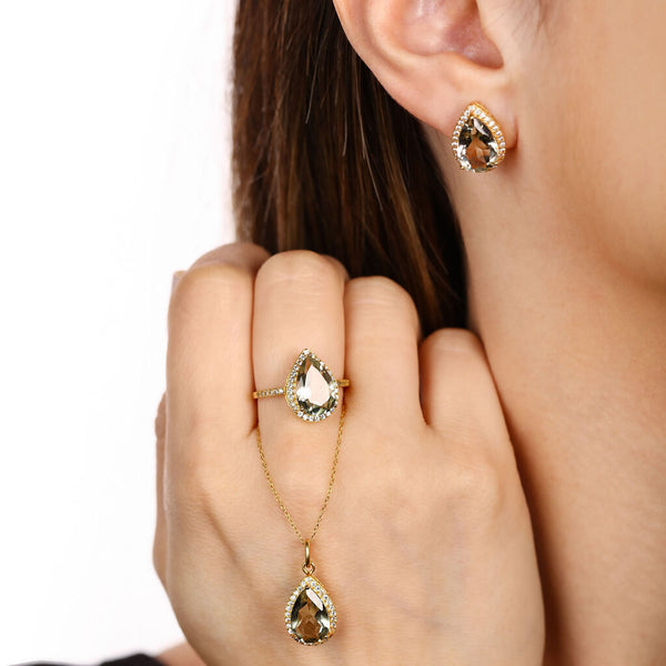 Conjunto em Prata 925 Gota com Ametista verde
