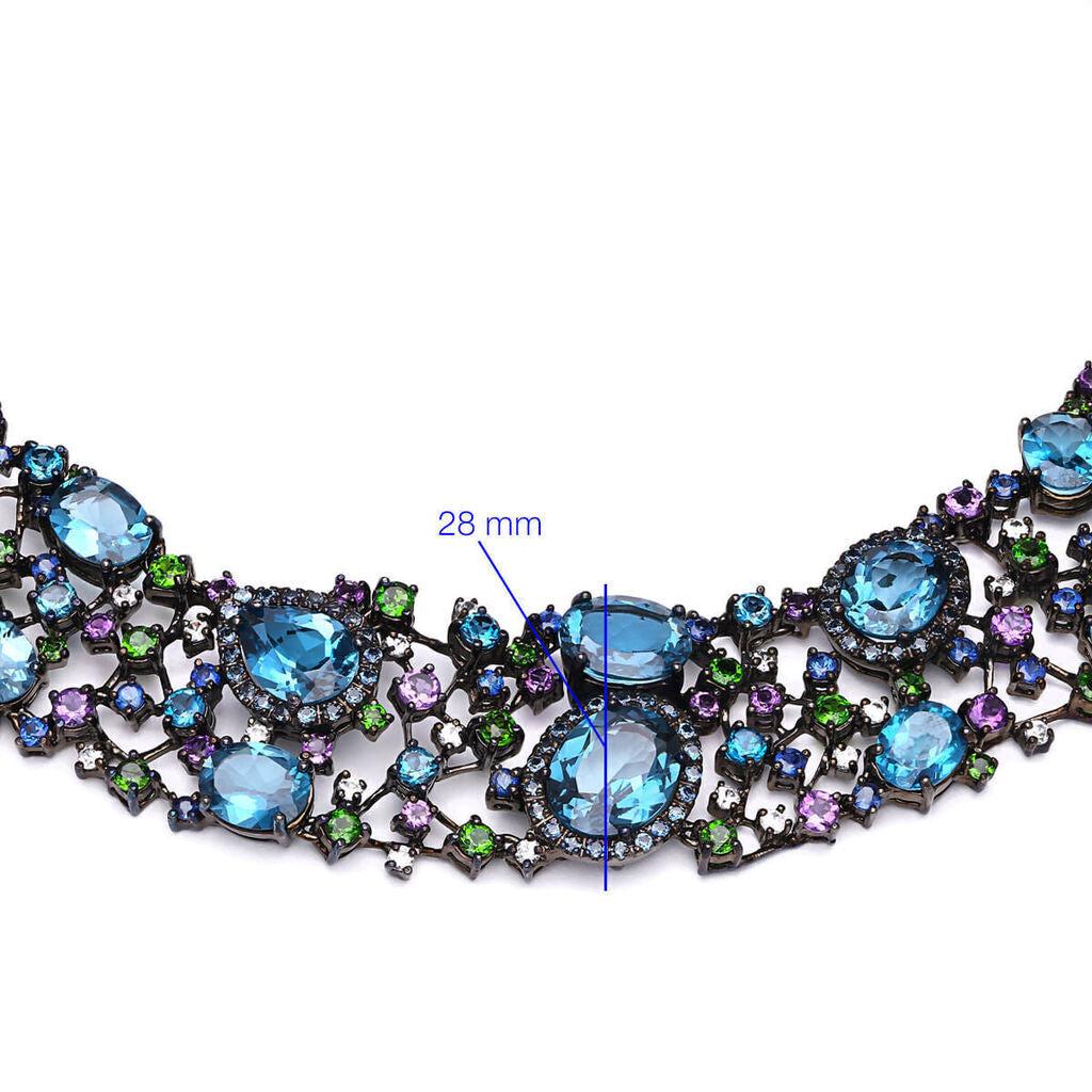 Colar em  Prata Luxo com Topázios London Blue, Ametistas, Chromes, Safiras Azuis e Zircônias