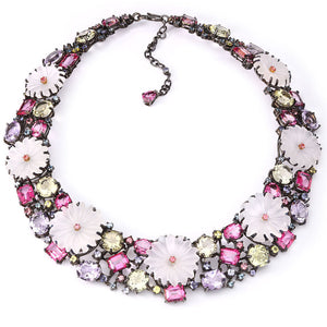 Colar Em  Prata Luxo Floral Mix de Pedras