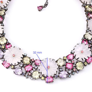 Colar Em  Prata Luxo Floral Mix de Pedras