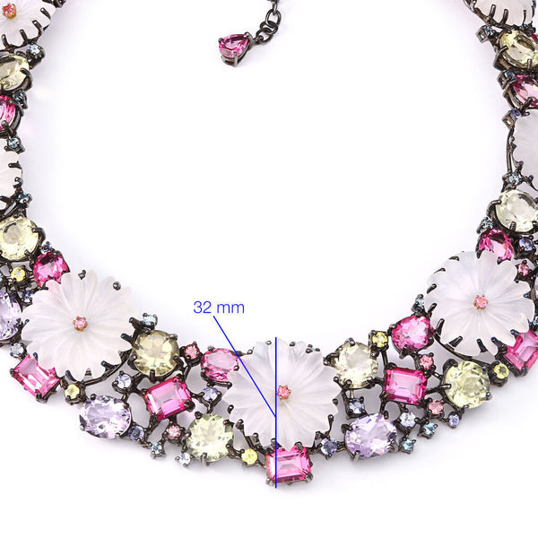 Colar Em  Prata Luxo Floral Mix de Pedras