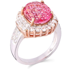 Anel Linha Premium em Prata 925 com Topazio Rosa e Zirconias