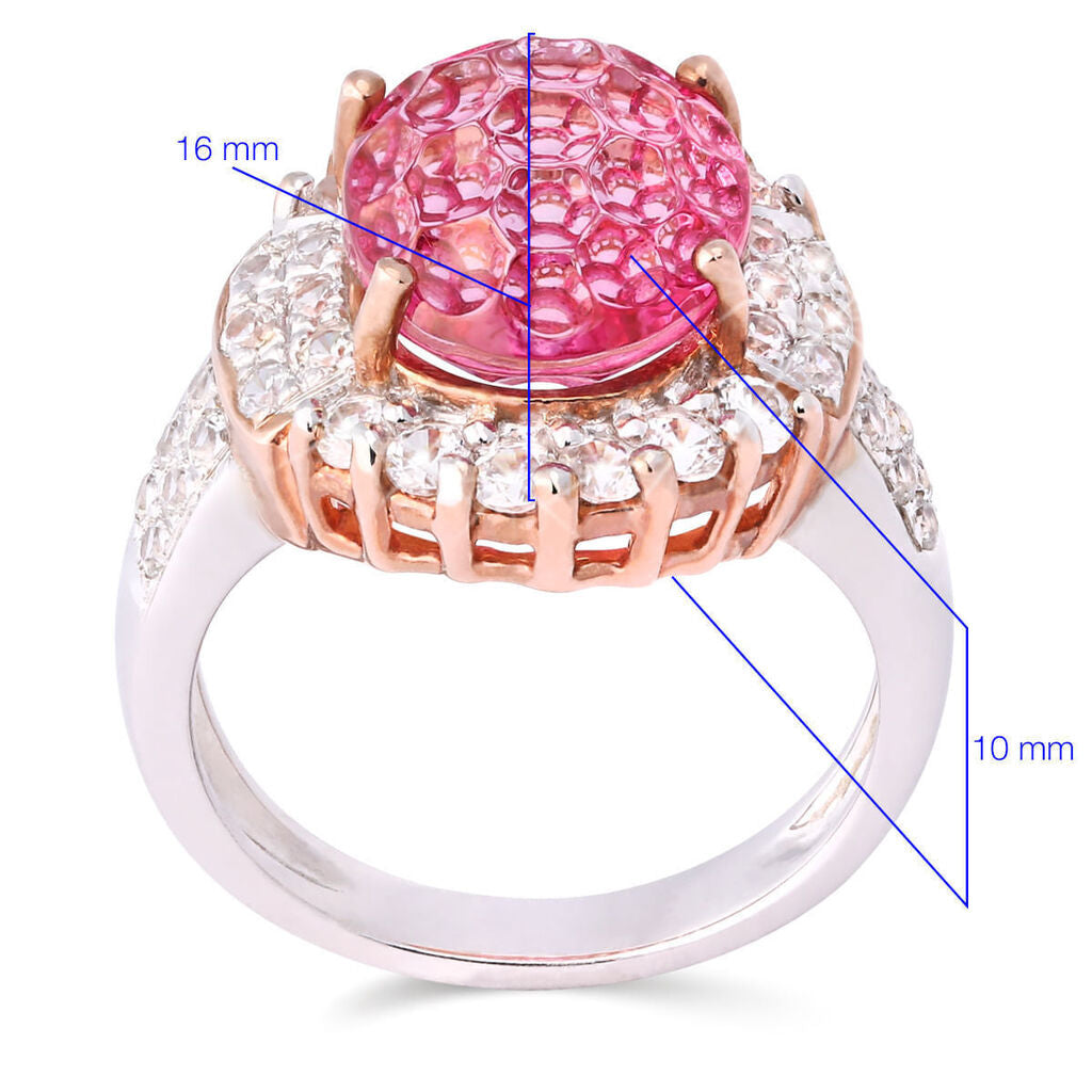 Anel Linha Premium em Prata 925 com Topazio Rosa e Zirconias