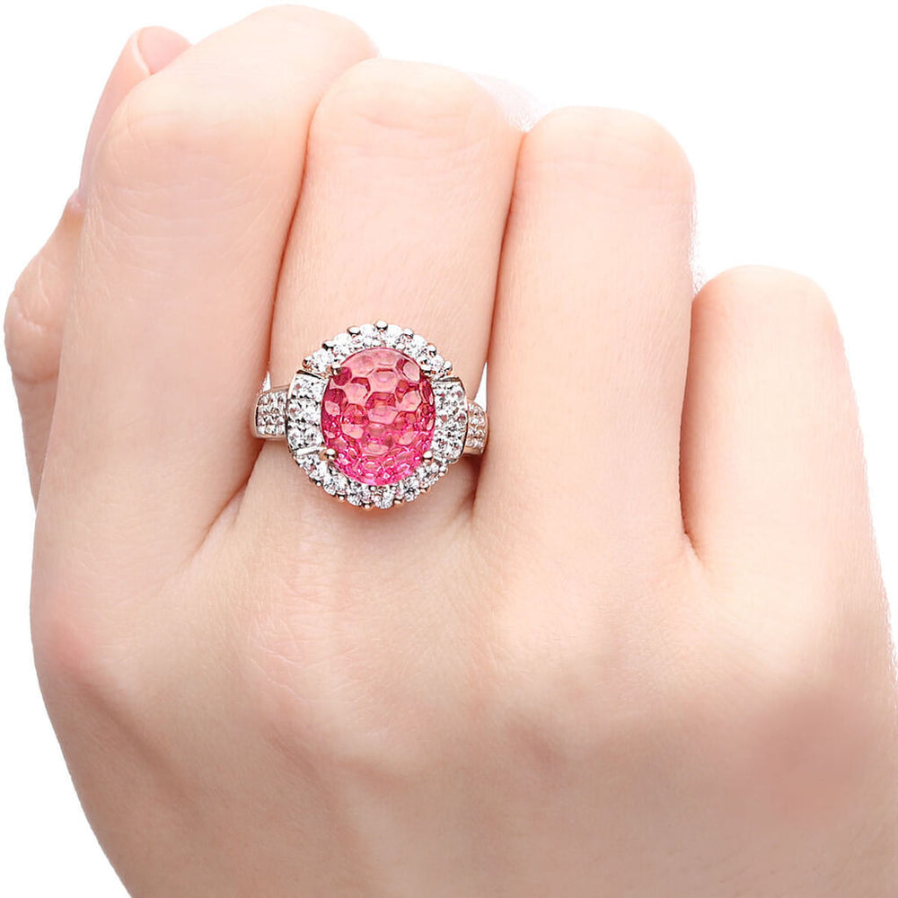 Anel Linha Premium em Prata 925 com Topazio Rosa e Zirconias