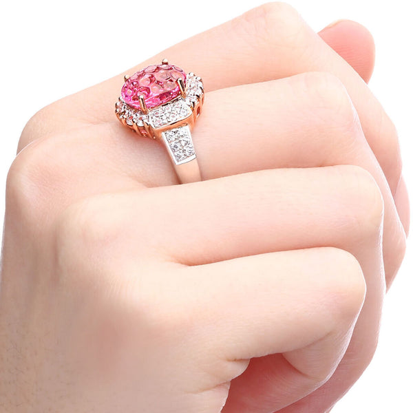 Anel Linha Premium em Prata 925 com Topazio Rosa e Zirconias