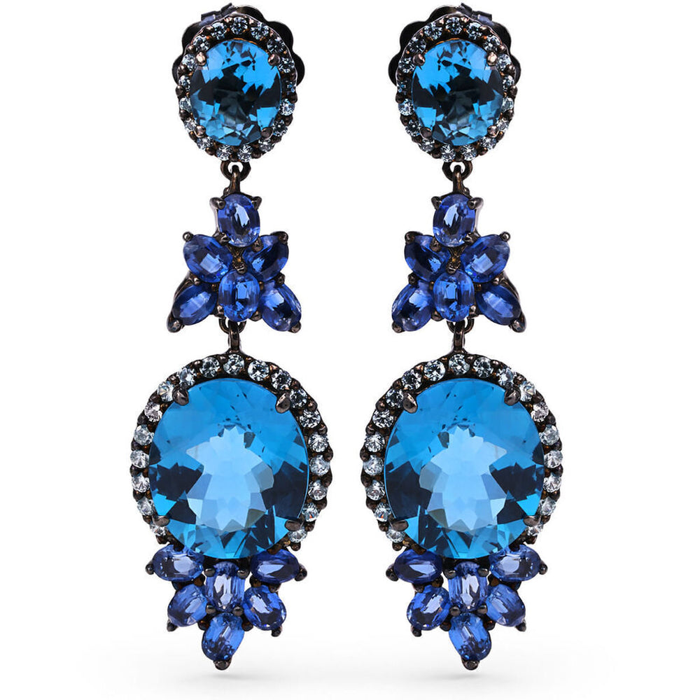 Par de Brinco Linha Premium em Prata 925 com Topazios London Blue, Kianites e Zirconias