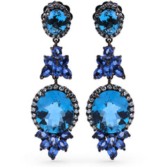 Par de Brinco Linha Premium em Prata 925 com Topazios London Blue, Kianites e Zirconias