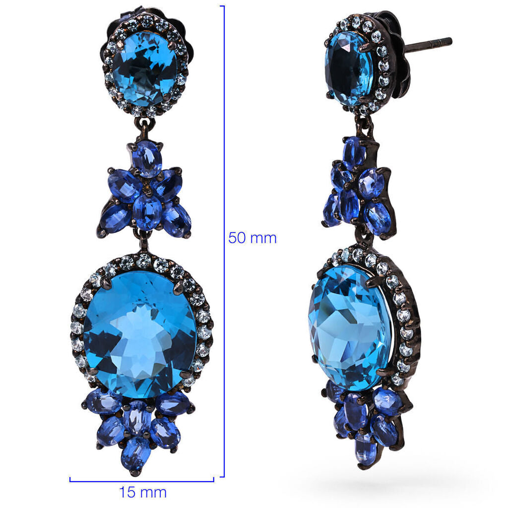 Par de Brinco Linha Premium em Prata 925 com Topazios London Blue, Kianites e Zirconias