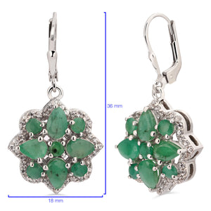 Par de Brinco em Prata 925 Flor com Esmeraldas e Zirconias