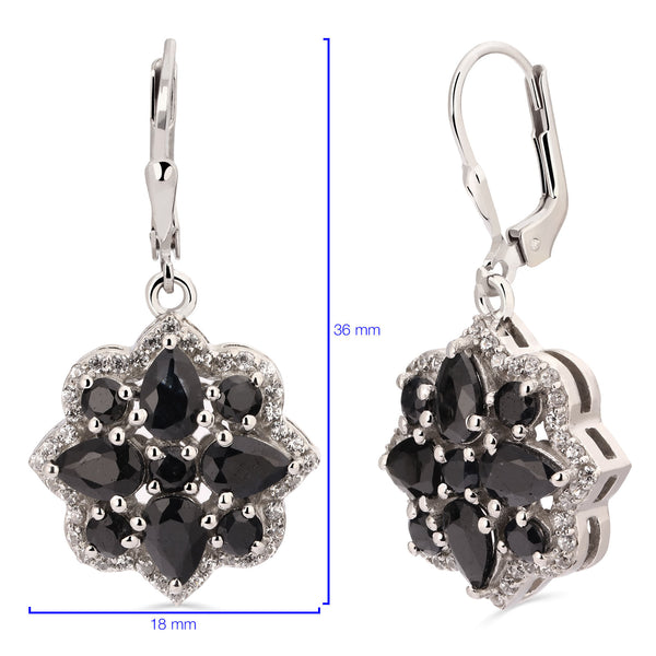 Par de Brinco em Prata 925 Flor com Safiras e Zirconias