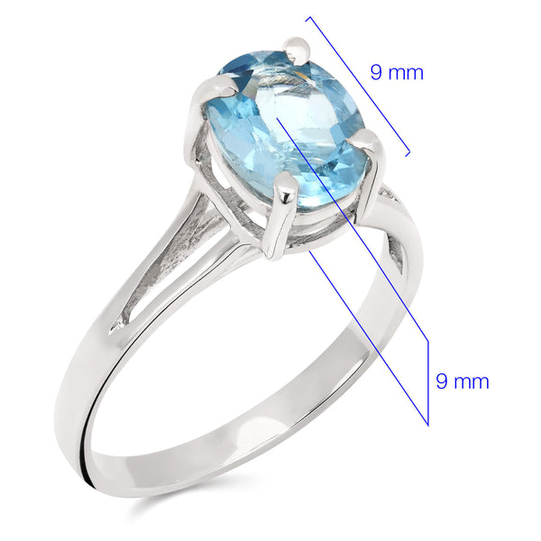 Anel, Brinco e Pingente Topázio Azul Oval Aprox. 7 cts Prata