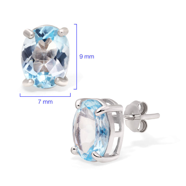 Anel, Brinco e Pingente Topázio Azul Oval Aprox. 7 cts Prata