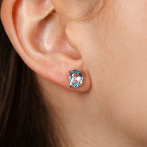 Anel, Brinco e Pingente Topázio Azul Oval Aprox. 7 cts Prata