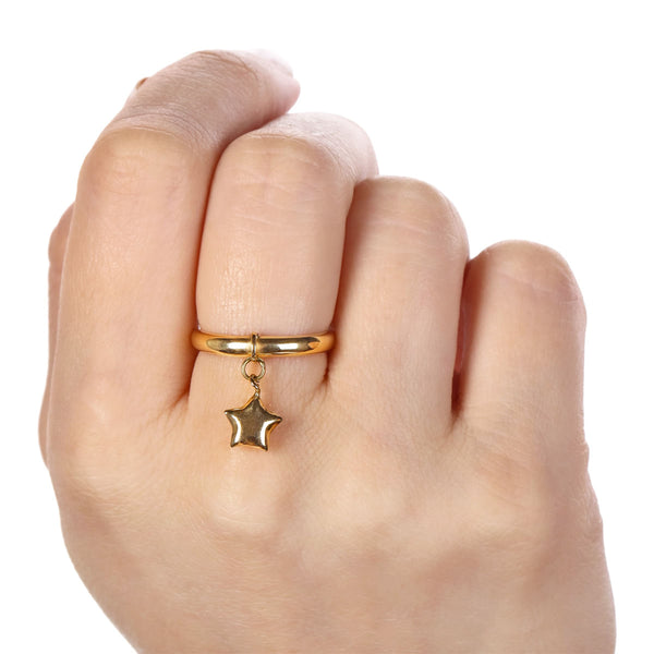 Anel Com Berloque Estrela Ouro Amarelo