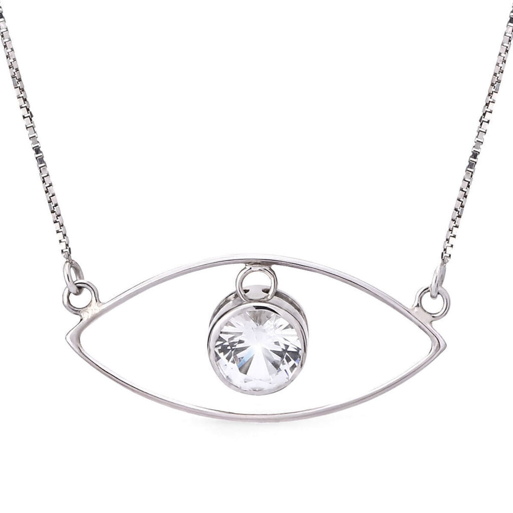 Pingente em Ouro Branco 18k Olho Grego com Cristal