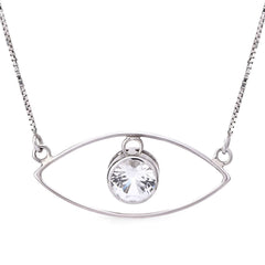 Pingente em Ouro Branco 18k Olho Grego com Cristal