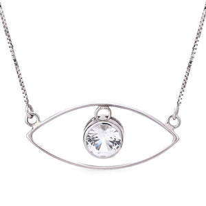 Pingente em Ouro Branco 18k Olho Grego com Cristal
