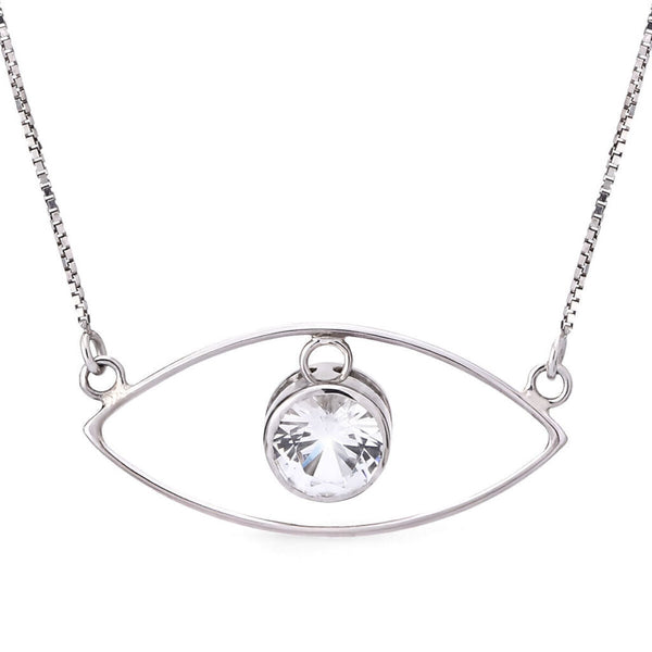 Pingente em Ouro Branco 18k Olho Grego com Cristal