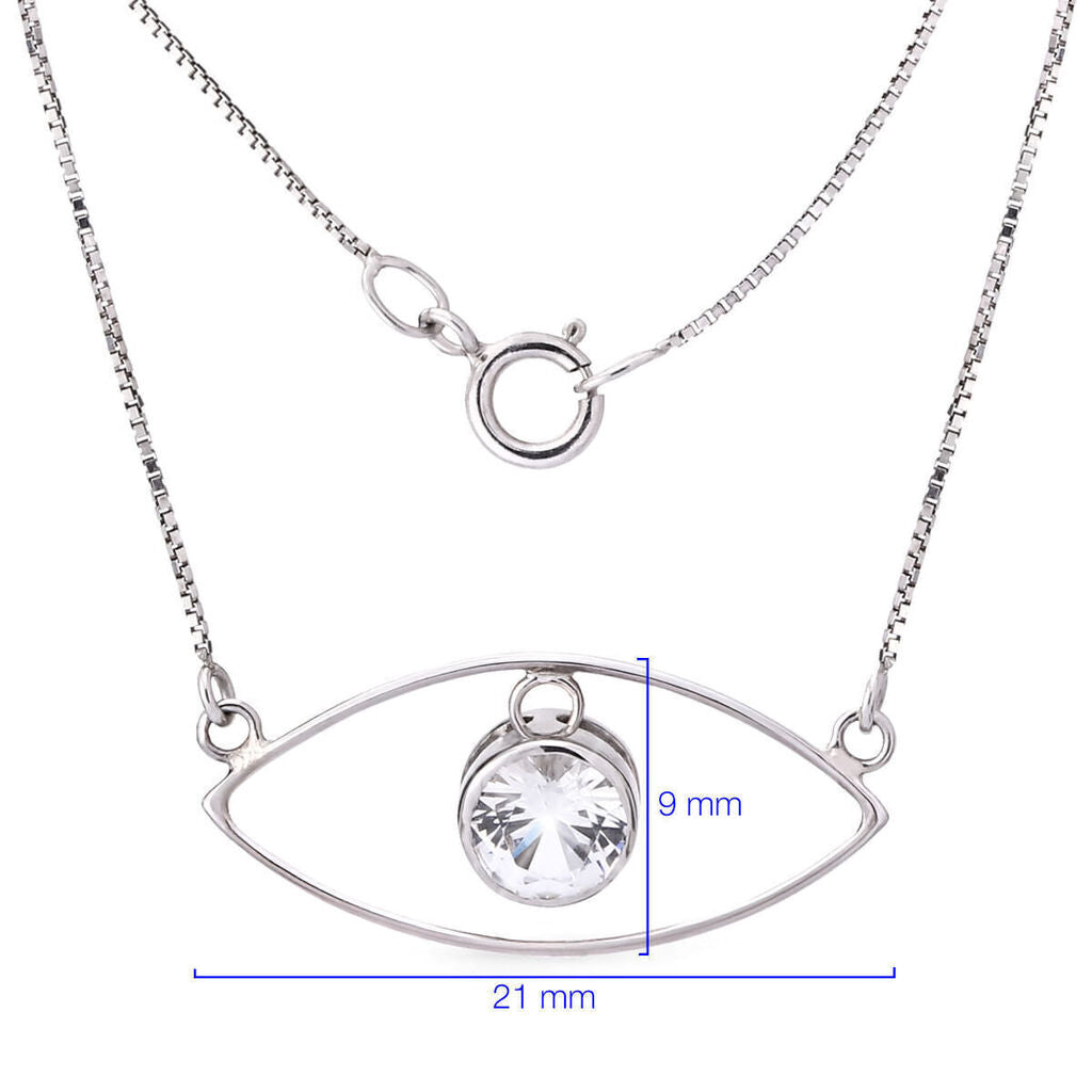 Pingente em Ouro Branco 18k Olho Grego com Cristal
