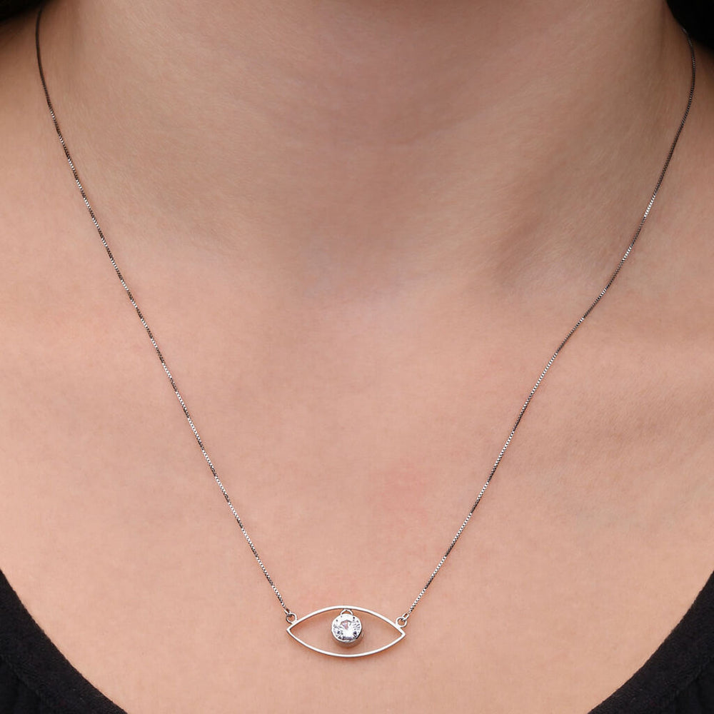 Pingente em Ouro Branco 18k Olho Grego com Cristal