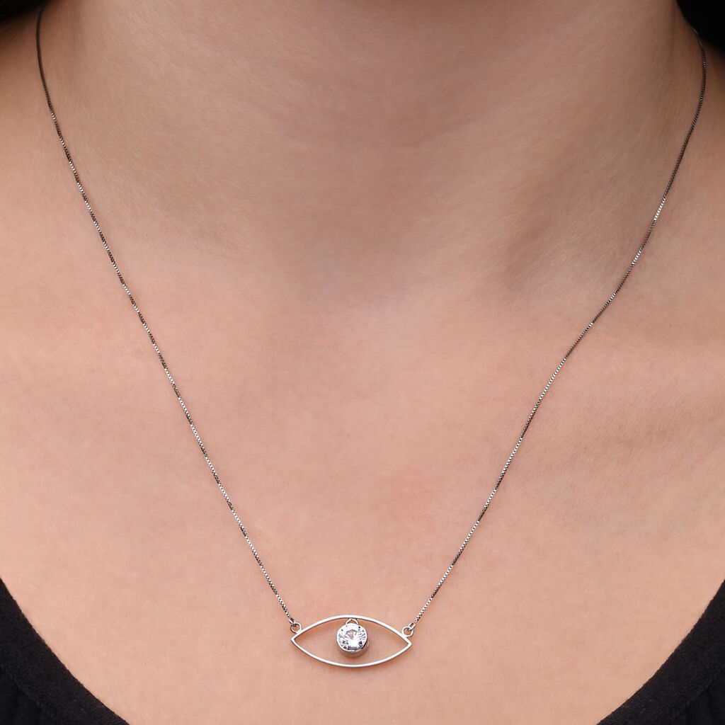 Pingente em Ouro Branco 18k Olho Grego com Cristal