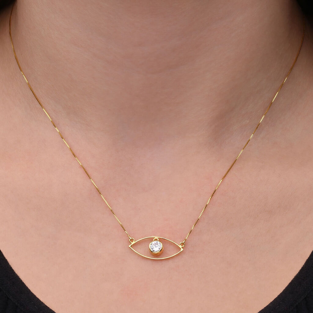 Pingente Em Ouro Amarelo 18k Olho Grego com Zirconia