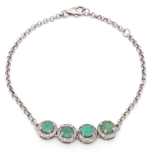 Pulseira em Prata 925 com 4 Esmeraldas e Topázios Brancos