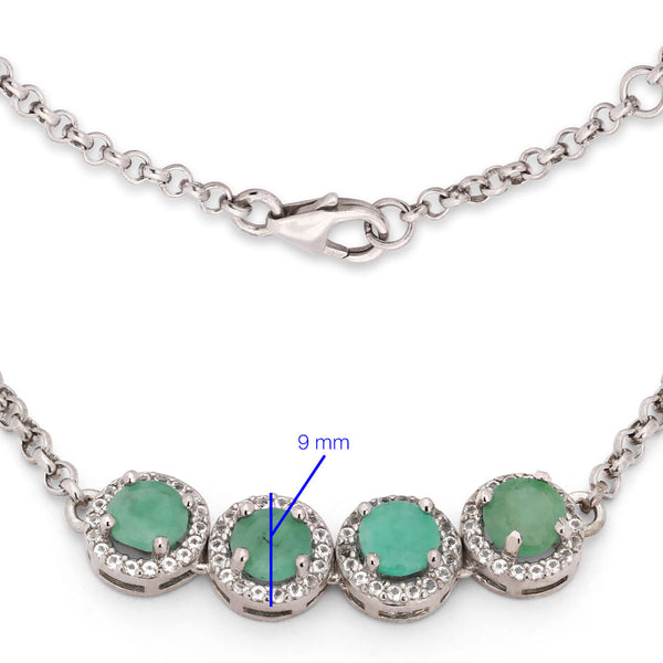 Pulseira em Prata 925 com 4 Esmeraldas e Topázios Brancos