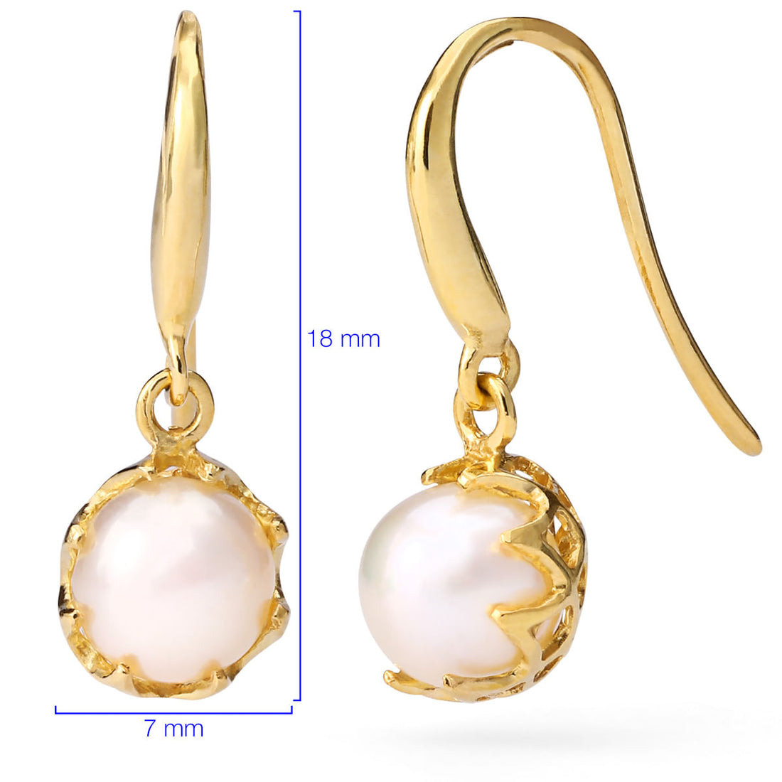 Par de Brincos de Ouro Amarelo 18 k com Perolas 5 mm