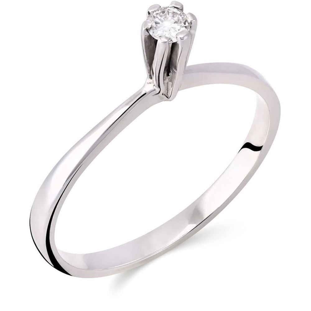 Anel Ouro Branco Solitário de Diamantes