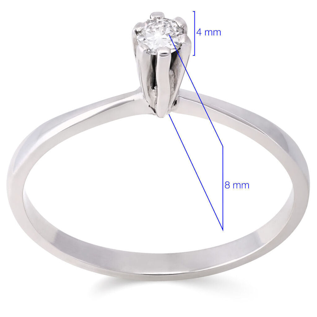 Anel Ouro Branco Solitário de Diamantes