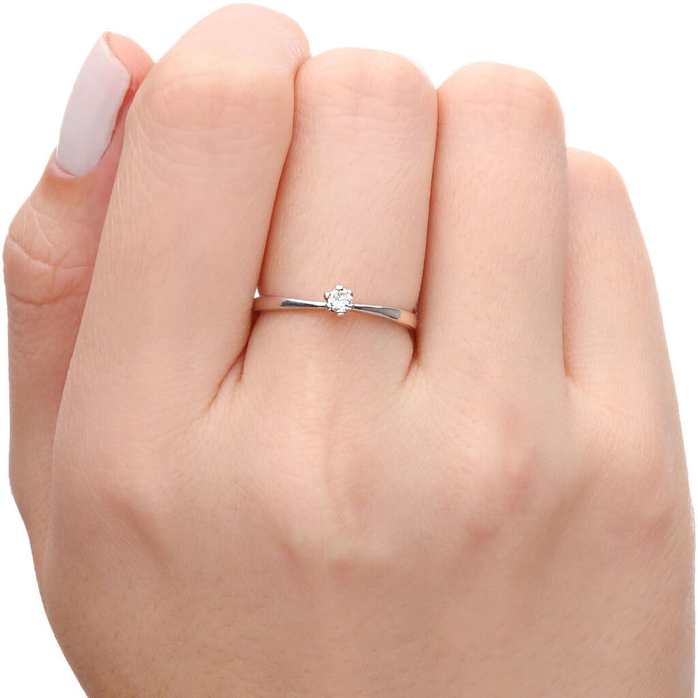 Anel Ouro Branco Solitário de Diamantes
