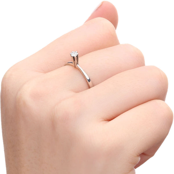 Anel Ouro Branco Solitário de Diamantes