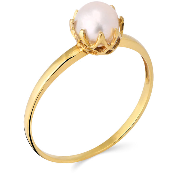 Anel de Ouro Amarelo 18k com Perola 5 mm