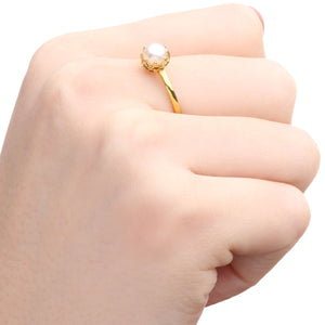 Anel de Ouro Amarelo 18k com Perola 5 mm