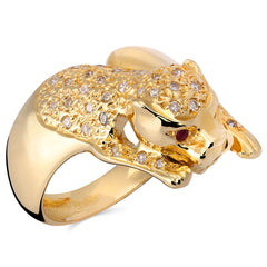 Anel em Ouro Amarelo 18 k Pantera com Diamantes