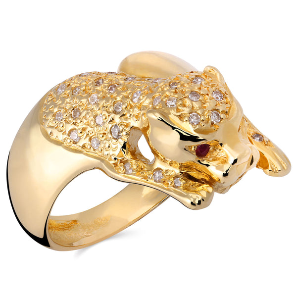 Anel em Ouro Amarelo 18 k Pantera com Diamantes