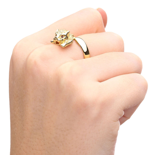 Anel em Ouro Amarelo 18 k Pantera com Diamantes