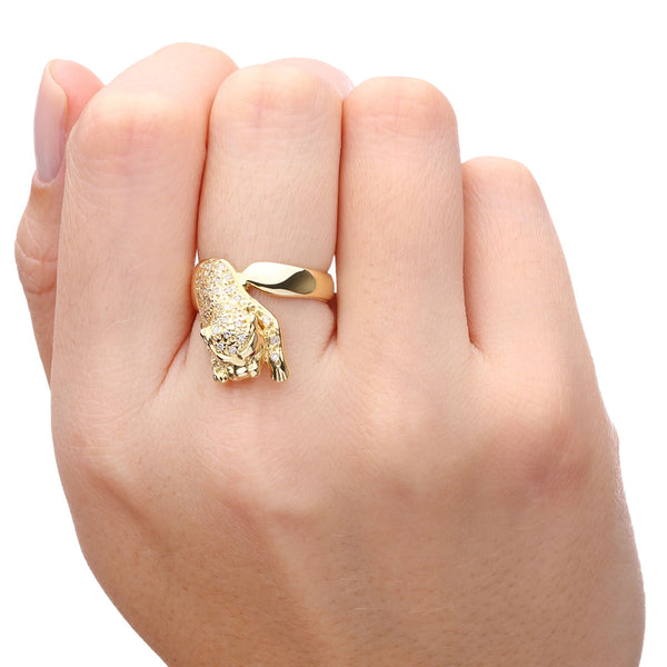 Anel em Ouro Amarelo 18 k Pantera com Diamantes