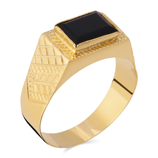 Anel de Ouro Amarelo com Onix Retangular