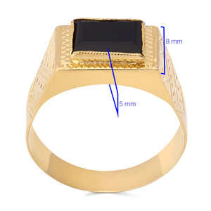 Anel de Ouro Amarelo com Onix Retangular