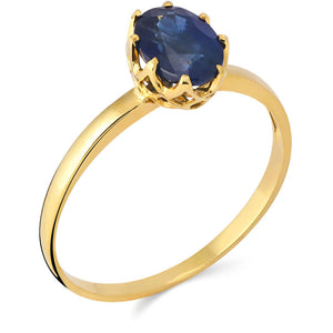 Anel Ouro Amarelo 18k Cestinha com Safira Azul Oval
