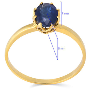Anel Ouro Amarelo 18k Cestinha com Safira Azul Oval