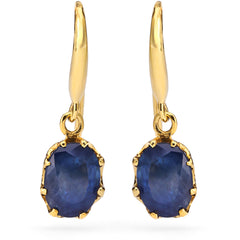 Par de Brinco Ouro Amarelo 18k Cestinha com Safiras Azul Oval