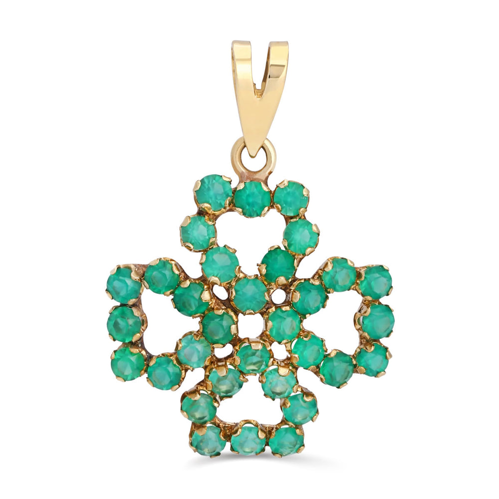 Pingente em Ouro Amarelo 18k Trevo Quatro Folhas Zirconias Verdes