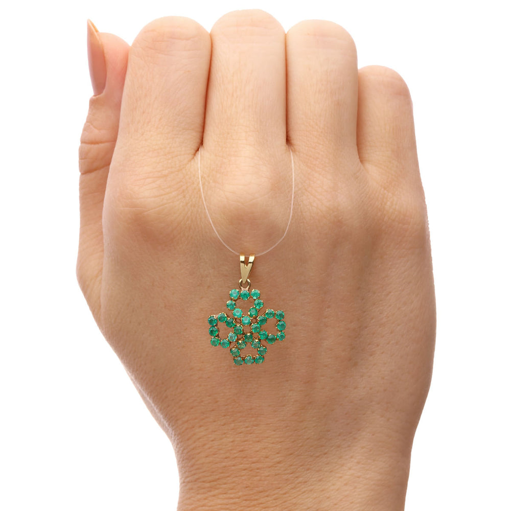 Pingente em Ouro Amarelo 18k Trevo Quatro Folhas Zirconias Verdes