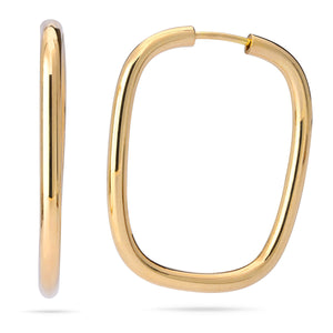 Par de Brinco Argola Retangular Linha Ouro Amarelo 18 k